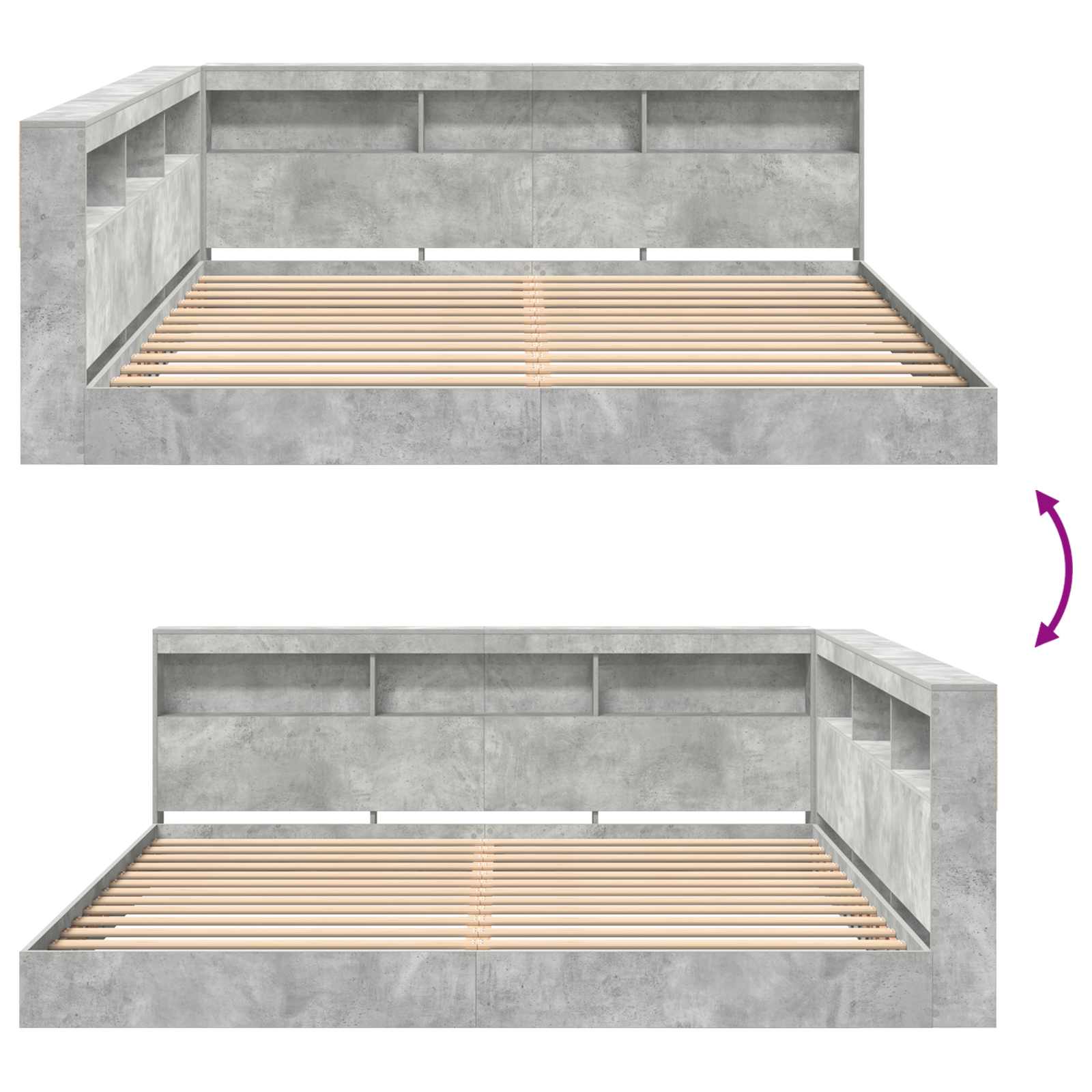 Lit Bibliothèque Gris béton 180 x 200 cm Bois d'ingénierie - XIOS
