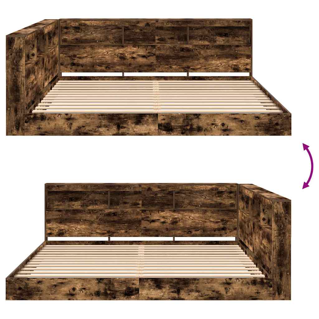 Lit Bibliothèque Chêne fumé 180 x 200 cm Bois d'ingénierie - XIOS