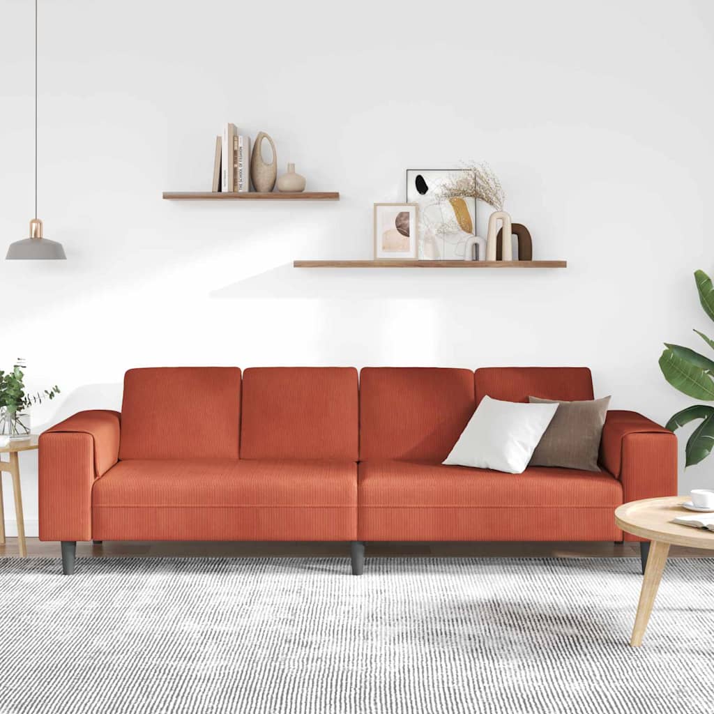 Sofa en tissu avec coussin Rouge orange Tissu en velours côtelé - XIOS