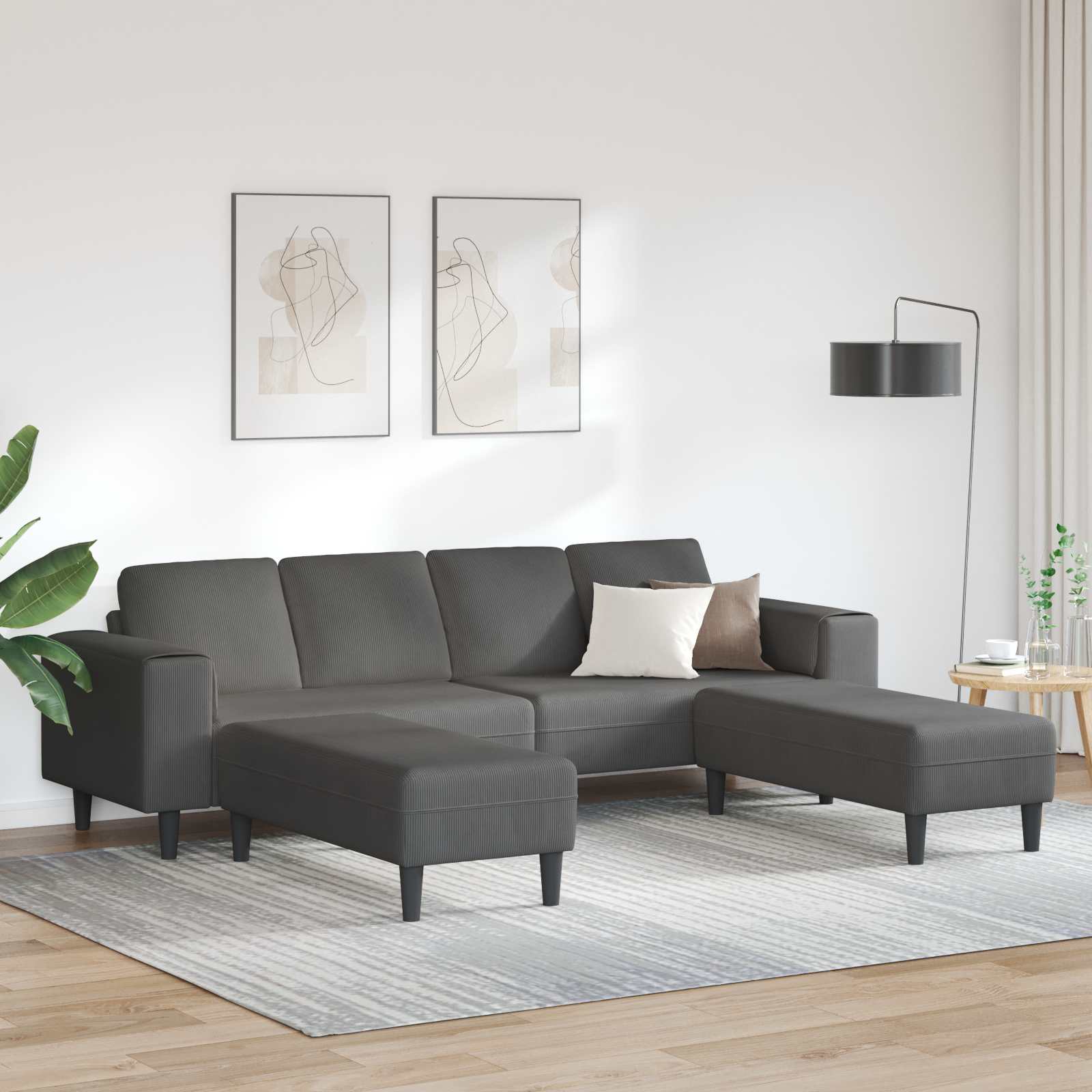 Canapé Gris foncé 250 x 188 x 76 cm Tissu en velours côtelé - XIOS