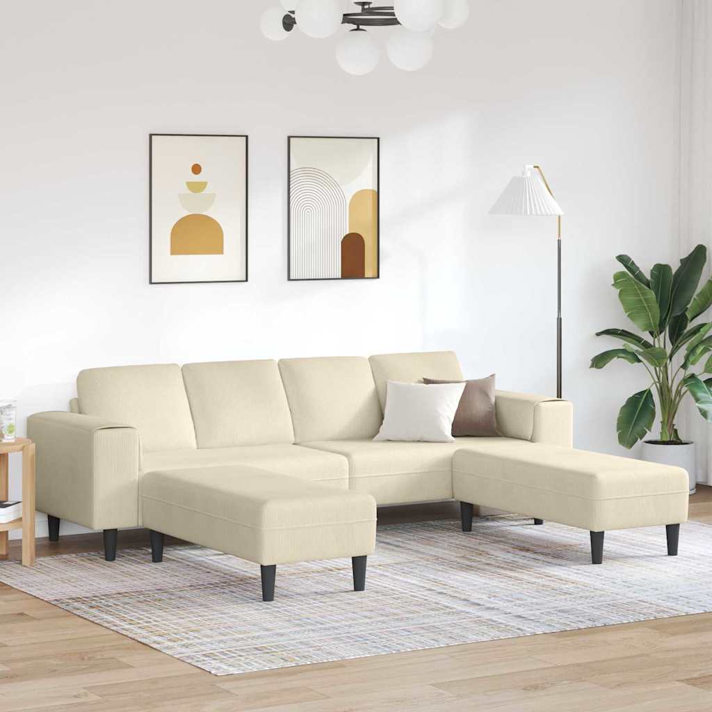 Sofa en tissu avec coussin Crème 208 cm Tissu en velours côtelé - XIOS