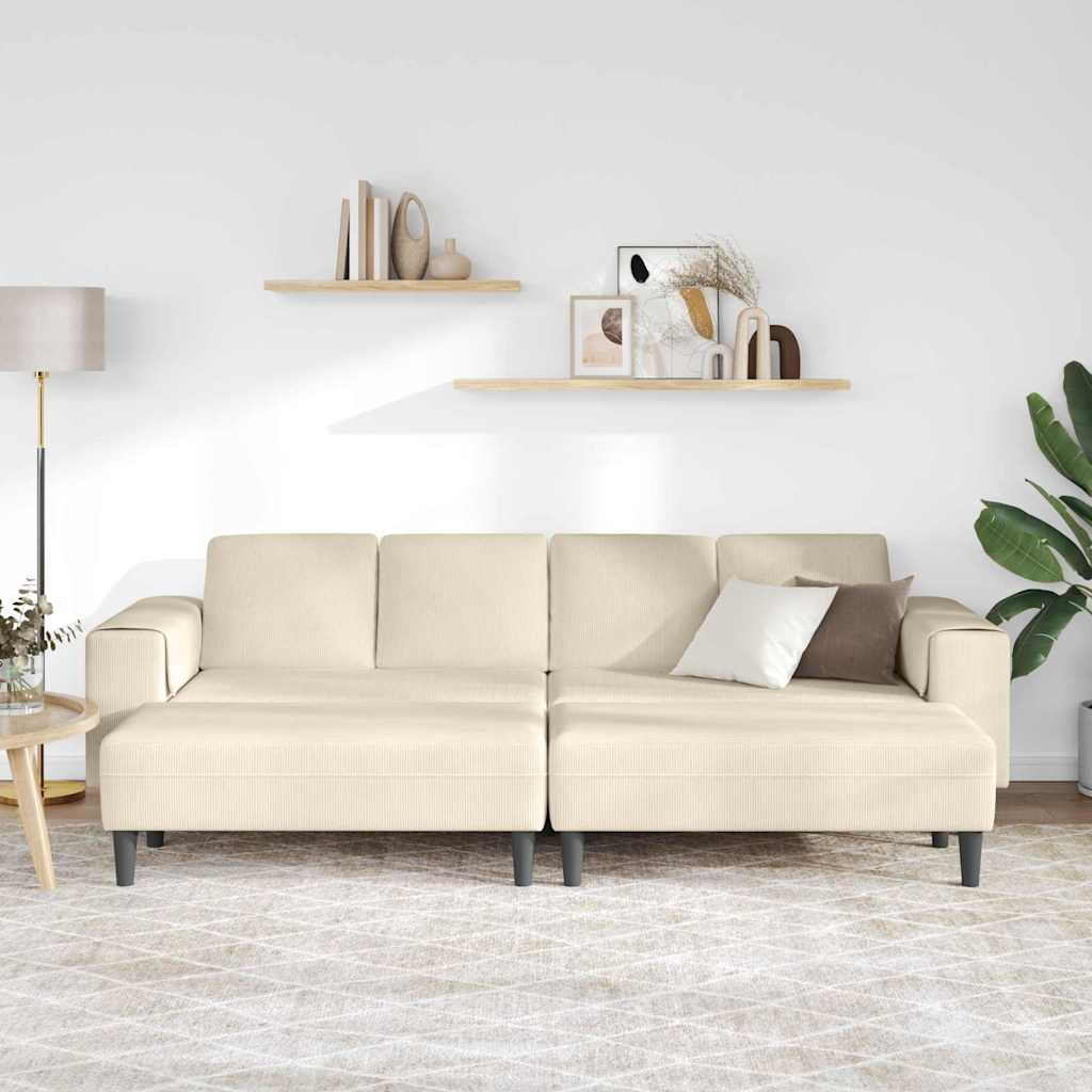 Sofa en tissu avec coussin Crème 208 cm Tissu en velours côtelé - XIOS