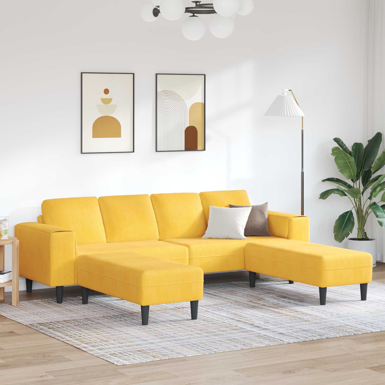 Canapé Jaune clair 250 x 188 x 76 cm Tissu en velours côtelé - XIOS