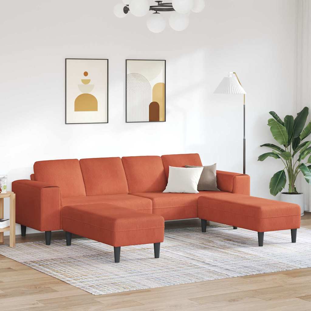Sofa en tissu Rouge orange 208 cm Tissu en velours côtelé - XIOS