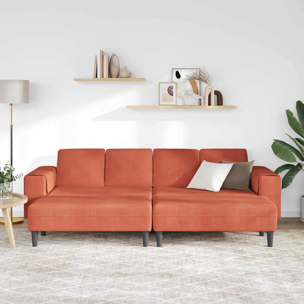 Sofa en tissu Rouge orange 208 cm Tissu en velours côtelé - XIOS