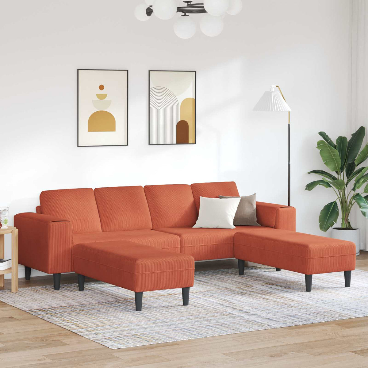 Canapé Rouge orange 250 x 188 x 76 cm Tissu en velours côtelé