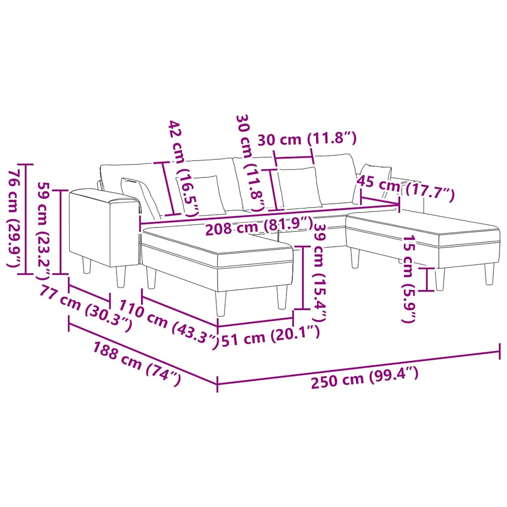 Sofa en tissu avec coussin Noir 208 cm tissu - XIOS