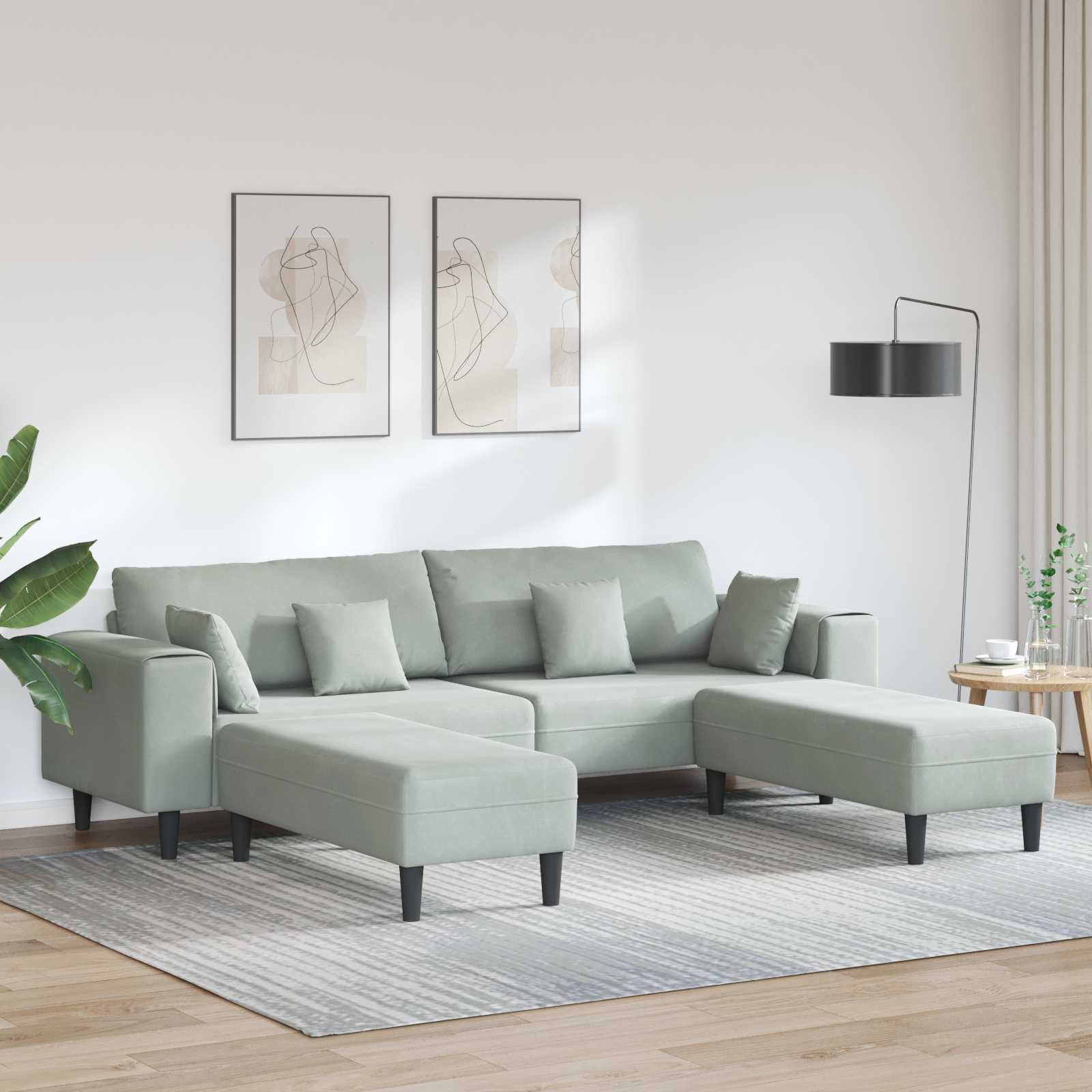 Canapé 3 pc Gris clair Velours - XIOS