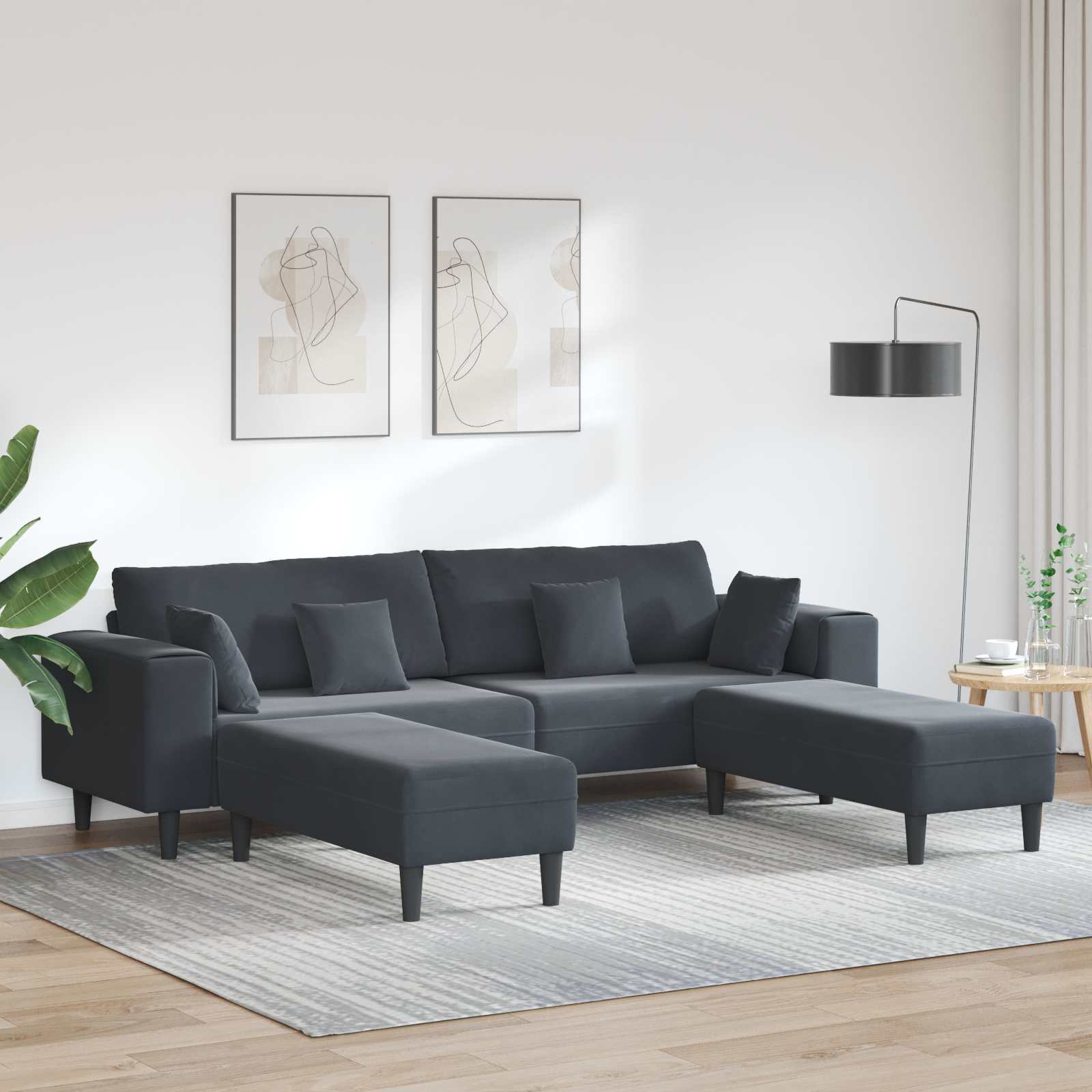 Canapé 3 pc Gris foncé Velours