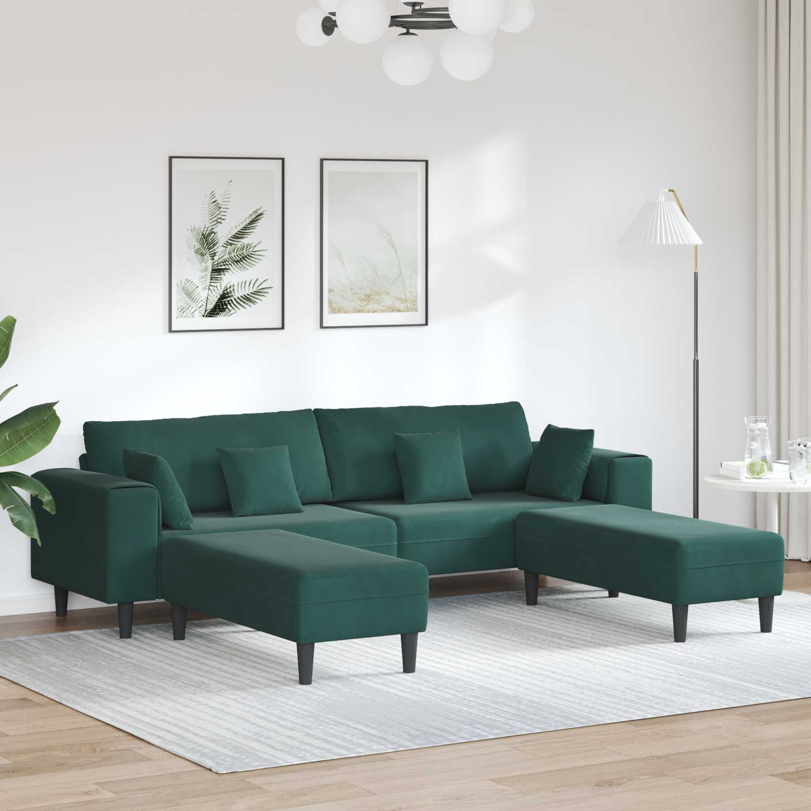 Canapé 3 pcs Vert foncé 250 x 188 x 76 cm Velours