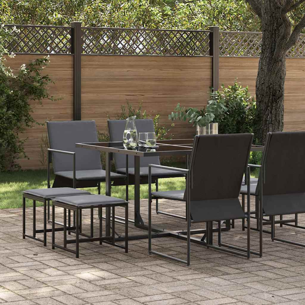 Ensemble de salle à manger pour jardin 9 pcs Noir Acier