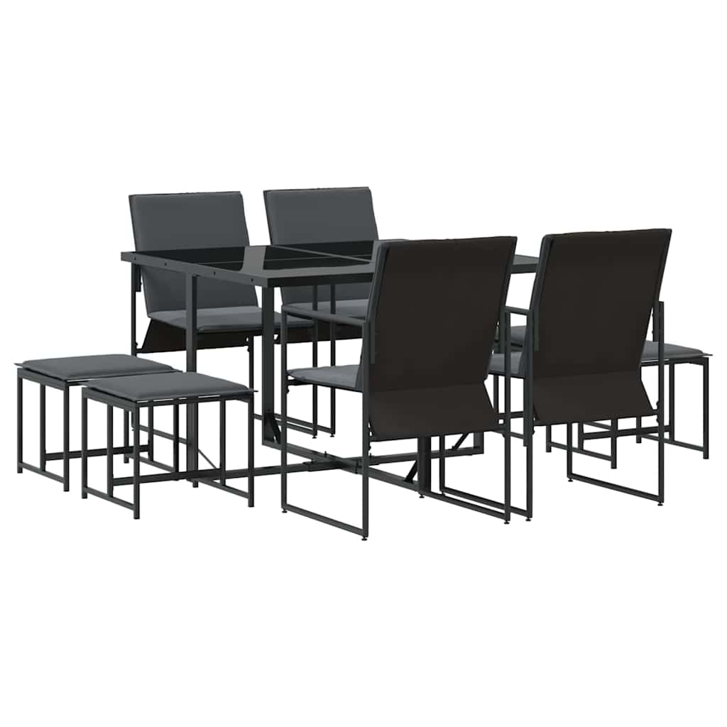 Ensemble de salle à manger pour jardin 9 pcs Noir Acier