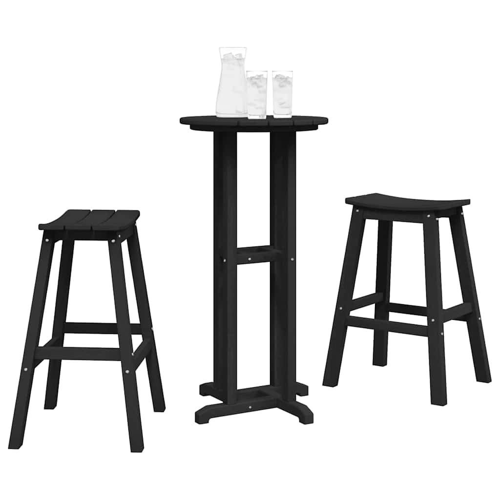 Ensemble de bar de jardin 3 pcs Noir HDPE