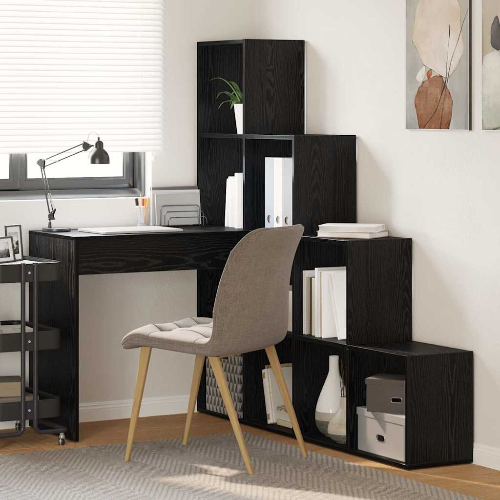 Bureau d'angle avec étagère Chêne noir 101,5 x 149,5 x 149,5 cm