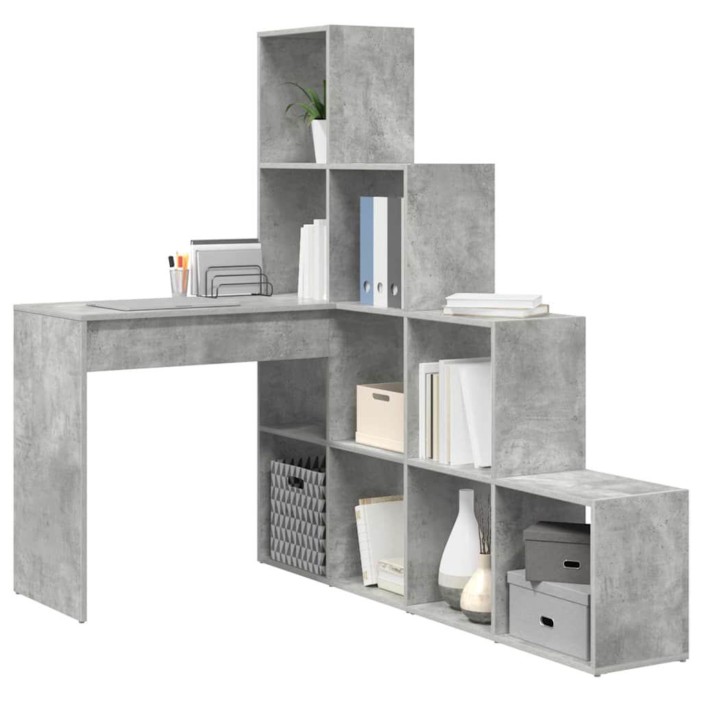Bureau d'angle avec étagère Gris béton 101,5 x 149,5 x 149,5 cm - XIOS