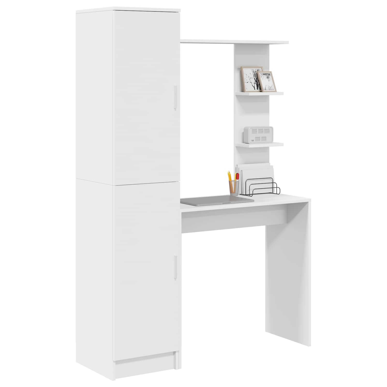 Bureau avec étagère avec stockage avec porte 2 pièces Blanc