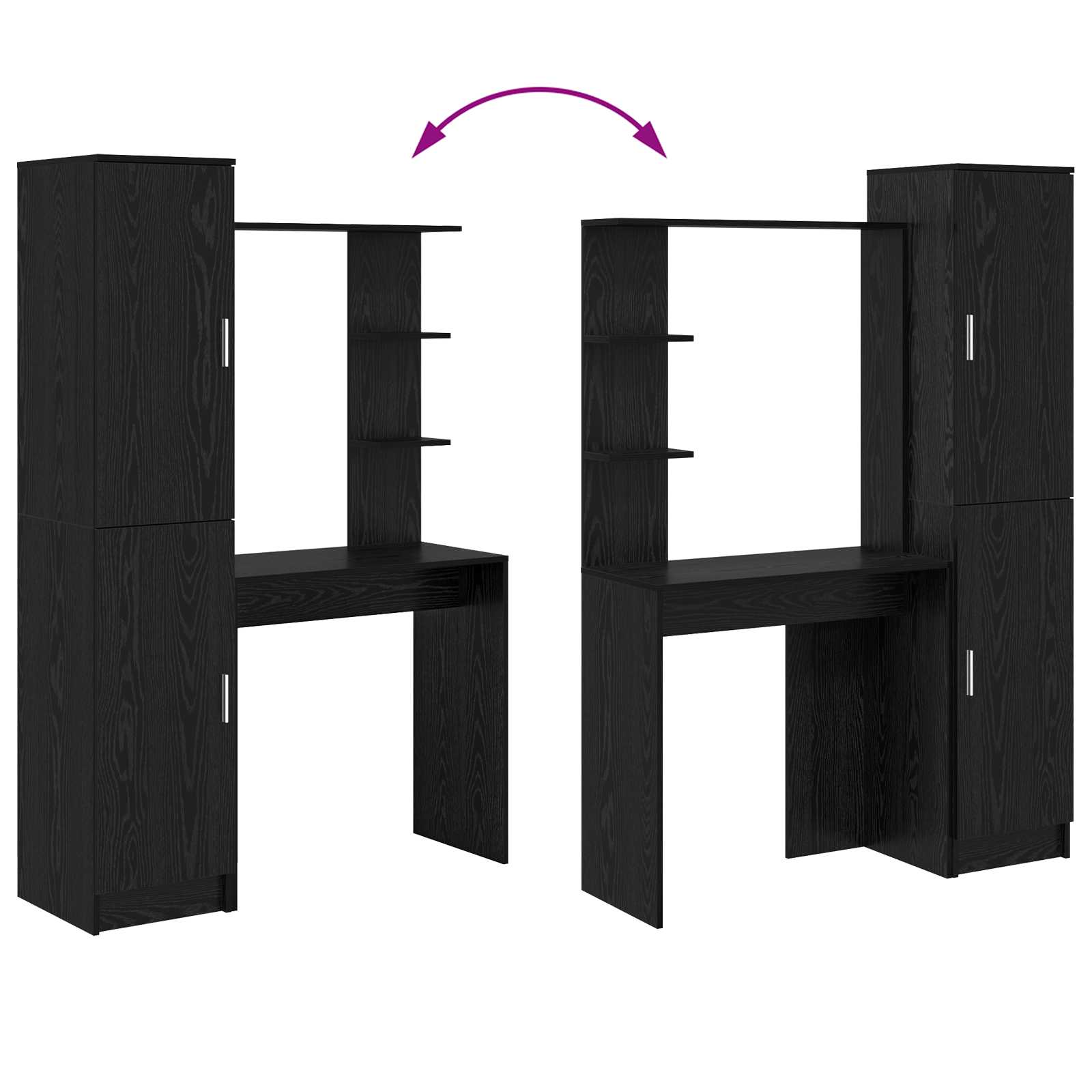 Bureau avec étagère avec stockage 2 pièces Chêne noir