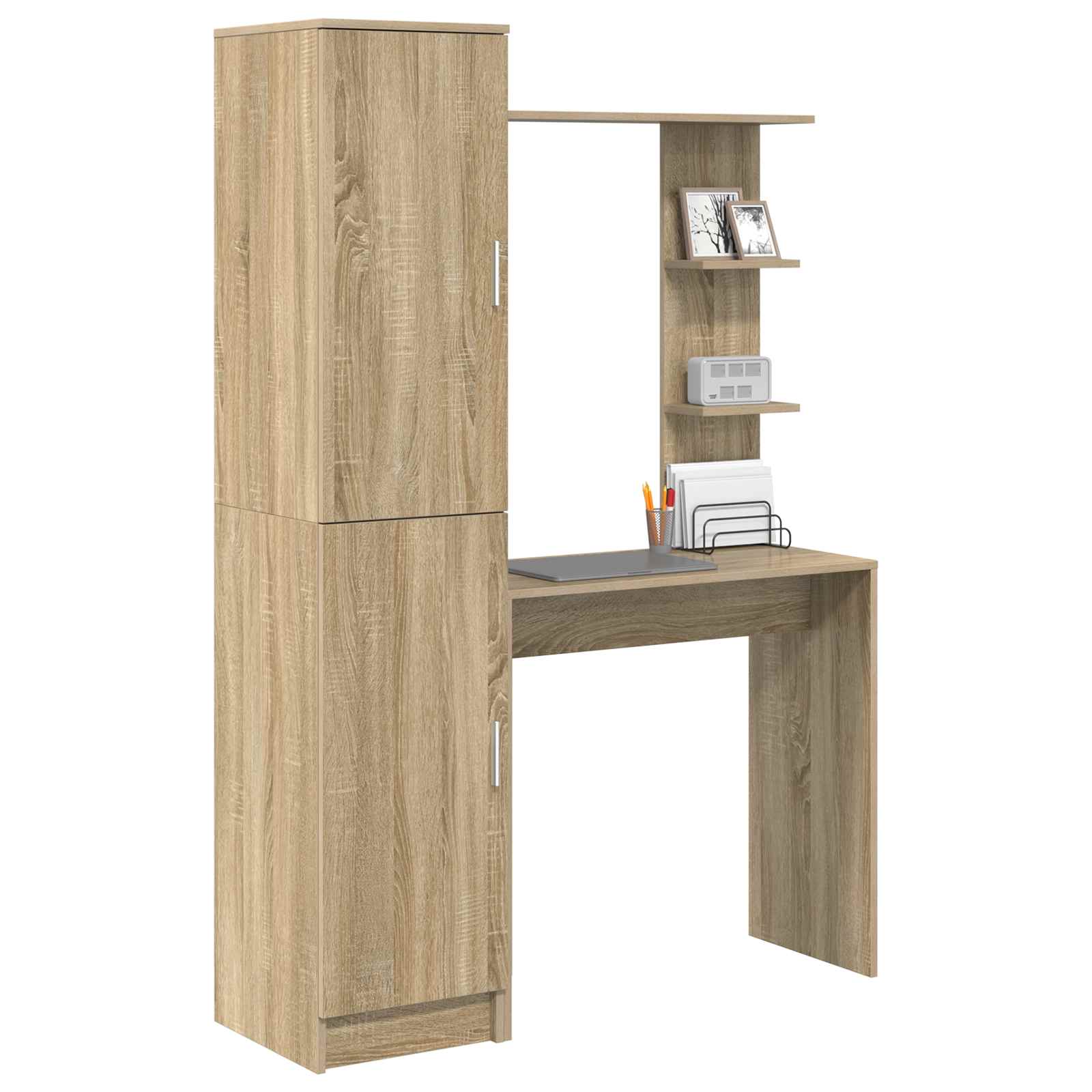 Bureau avec étagère avec stockage 2 pièces Chêne Sonoma