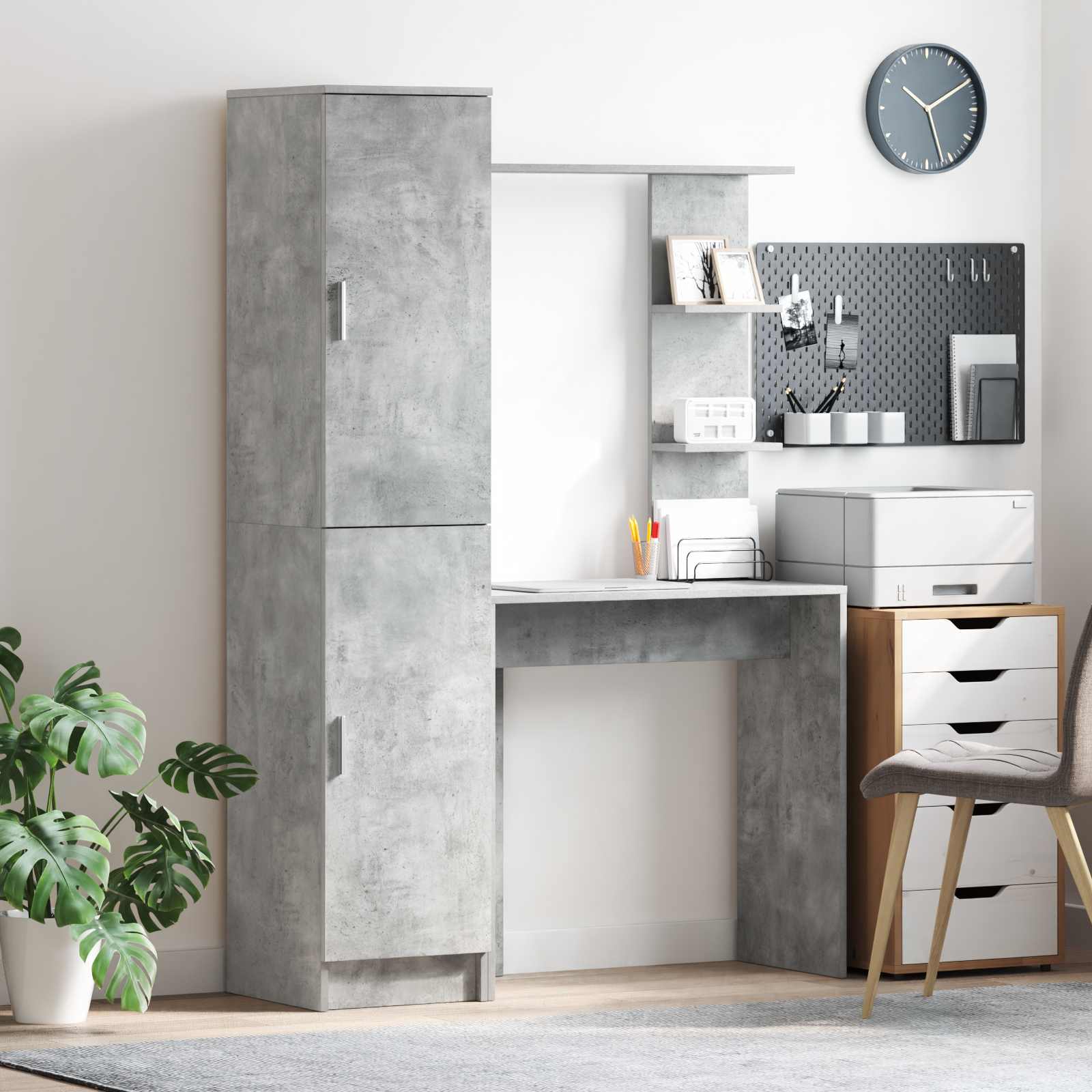 Bureau avec étagère avec stockage 2 pièces Gris béton
