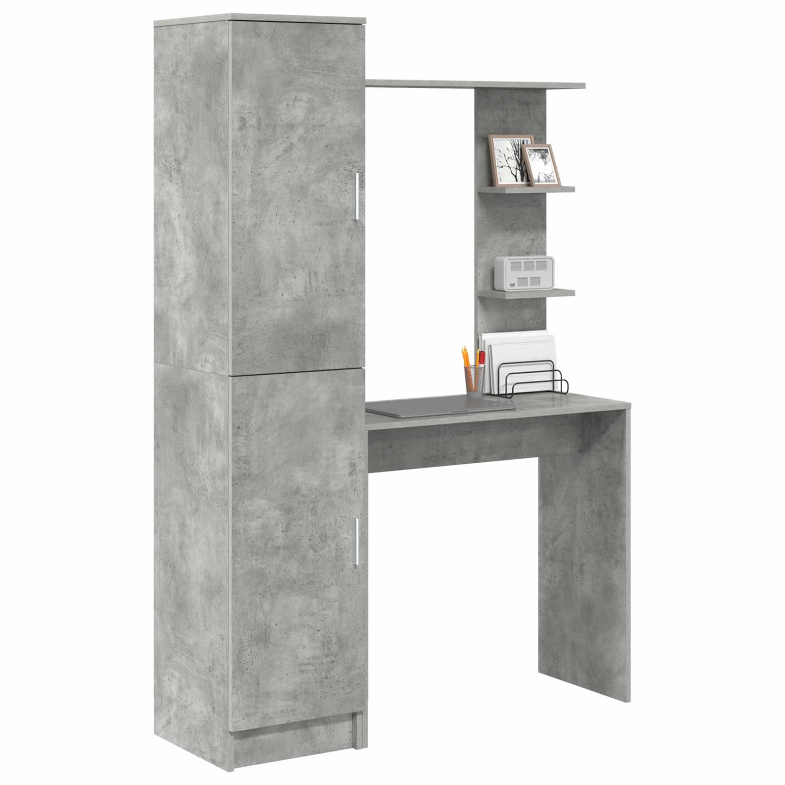 Bureau avec étagère avec stockage 2 pièces Gris béton