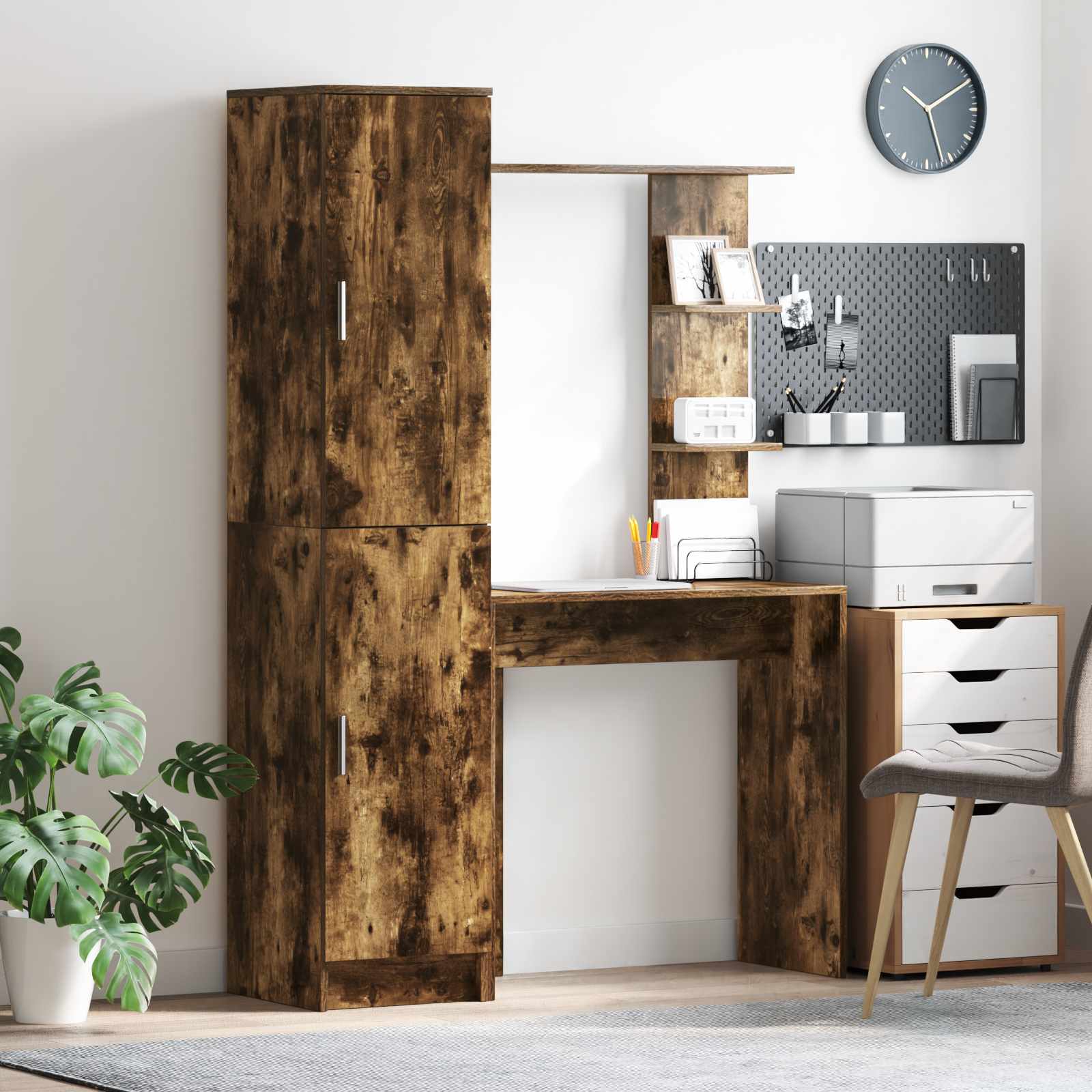 Bureau avec étagère avec stockage 2 pièces Chêne fumé