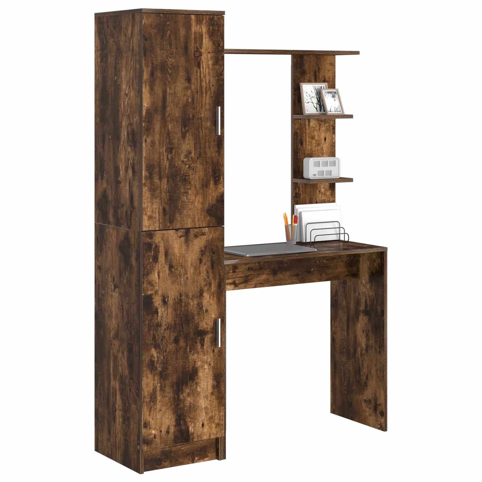 Bureau avec étagère avec stockage 2 pièces Chêne fumé