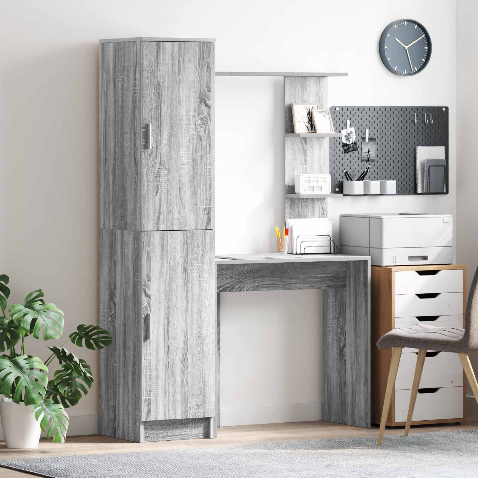 Bureau avec étagère avec stockage 2 pièces Gris Sonoma
