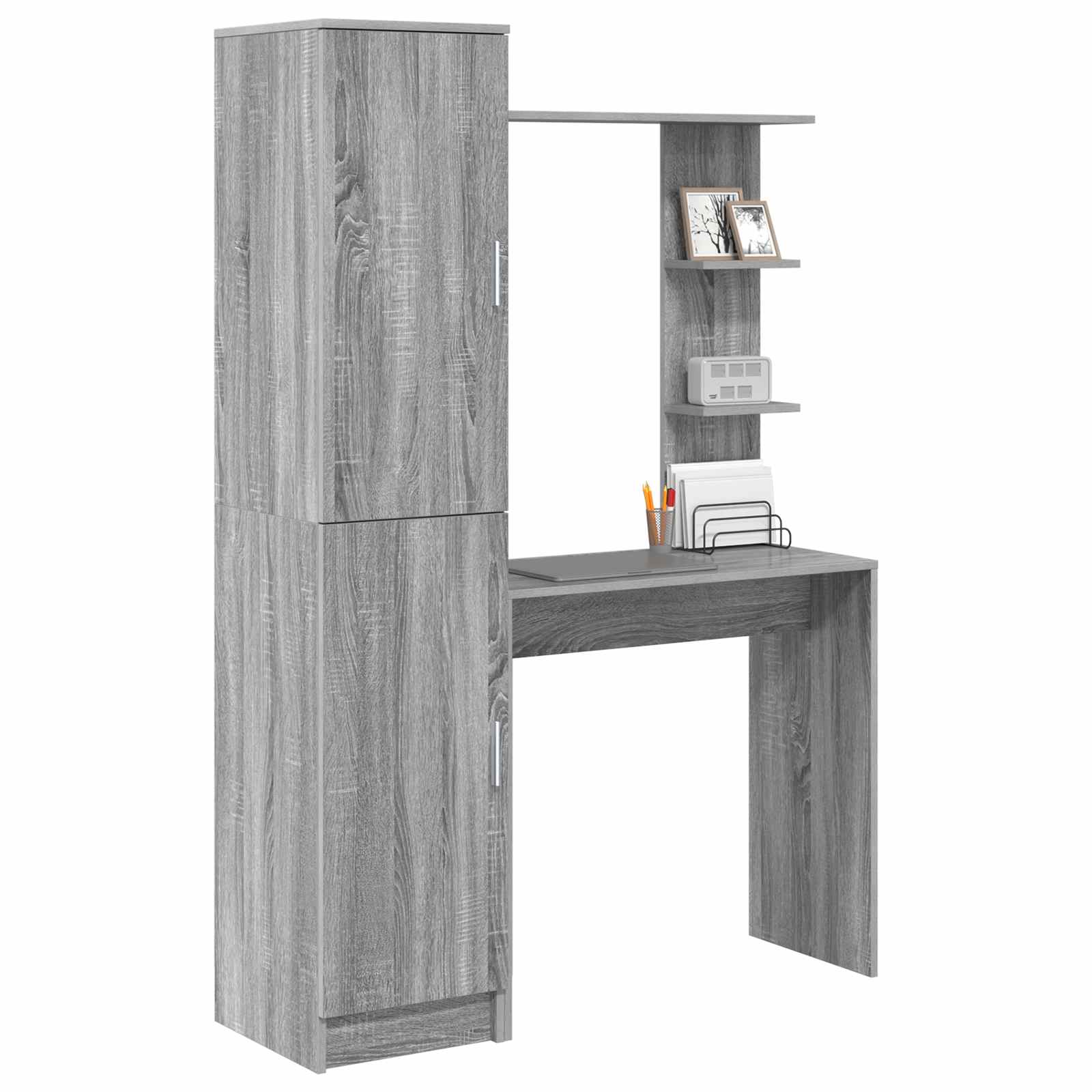 Bureau avec étagère avec stockage 2 pièces Gris Sonoma