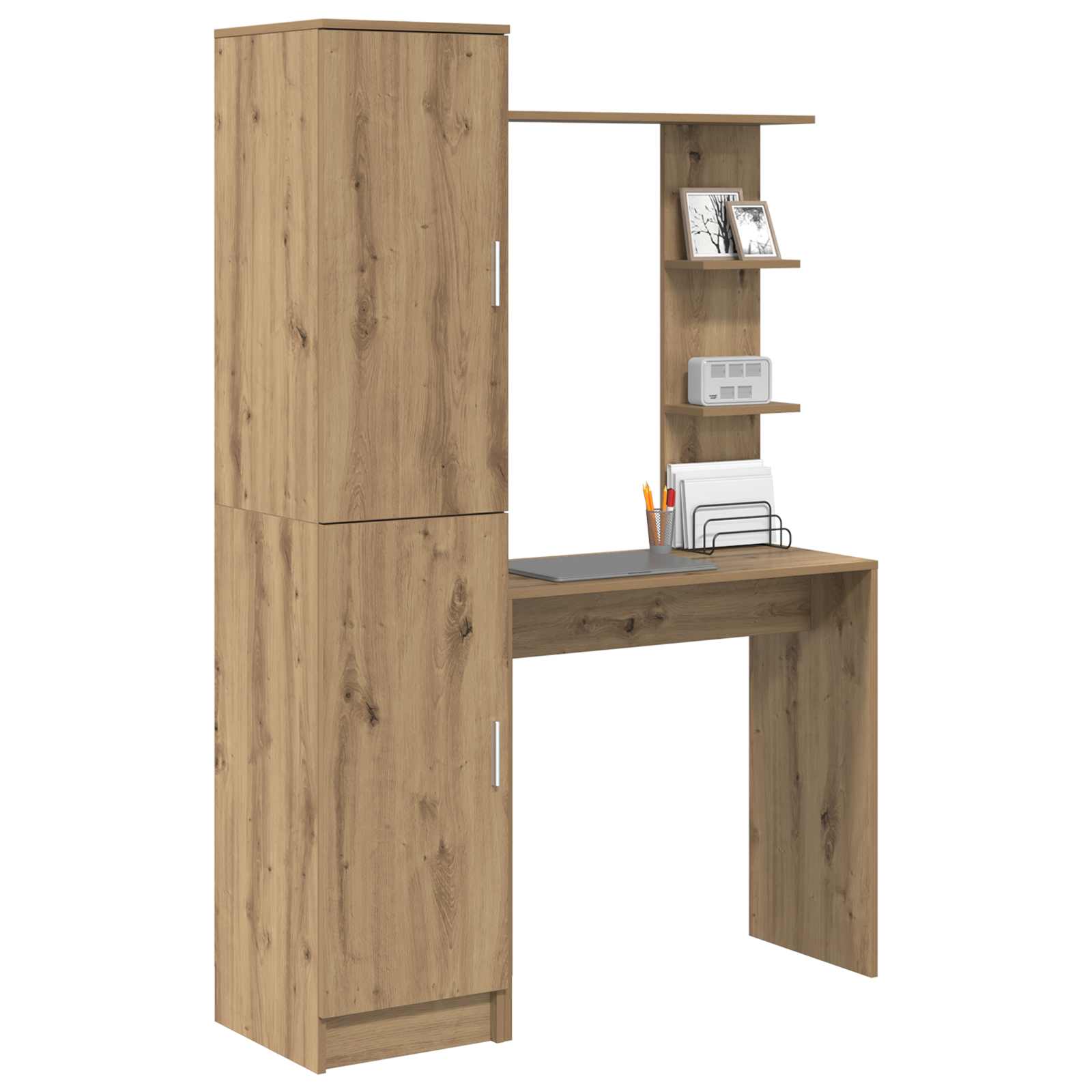 Bureau avec étagère avec stockage 2 pièces Chêne artisanal