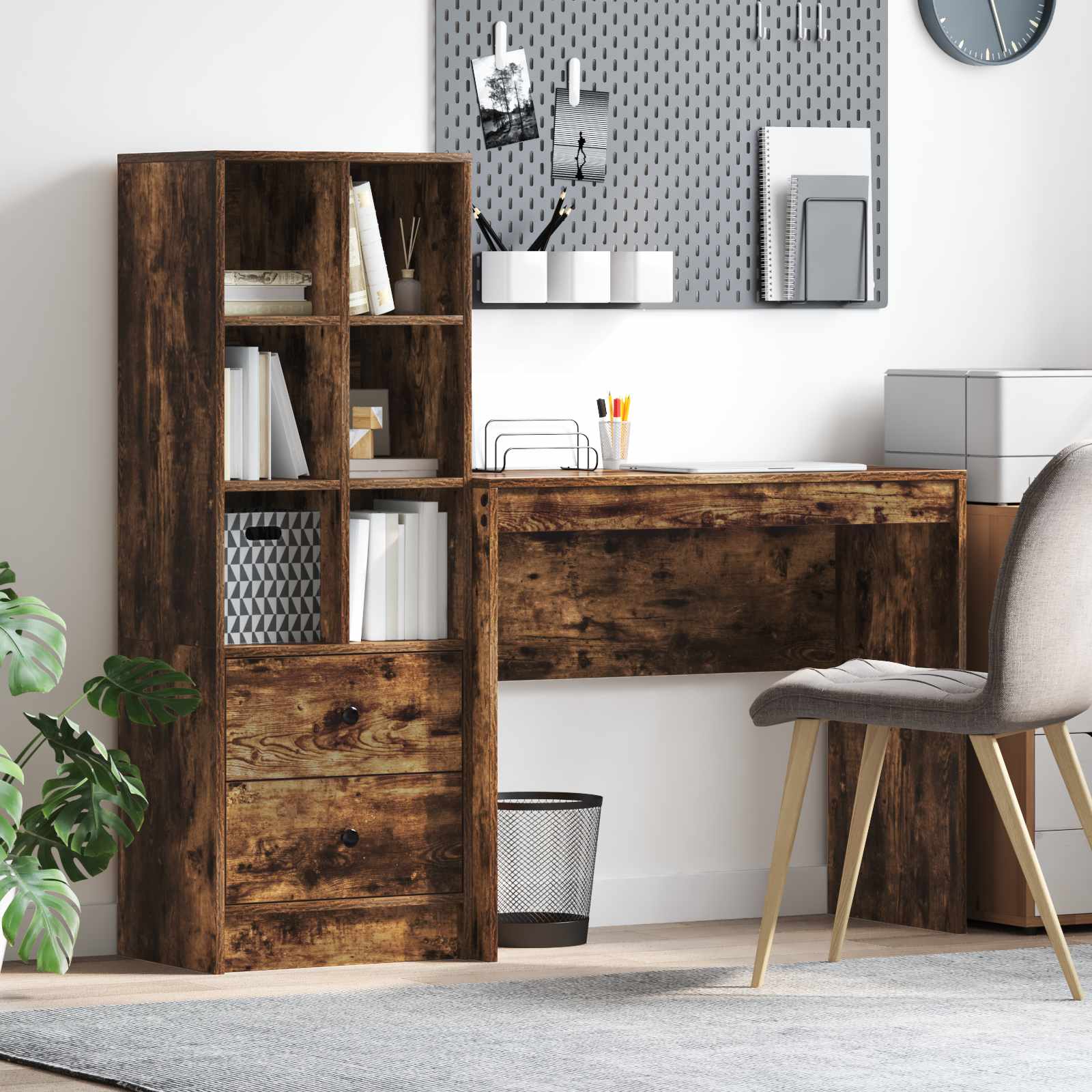 Bureau Chêne fumé 135,5 x 40 x 127 cm 2 pc - XIOS