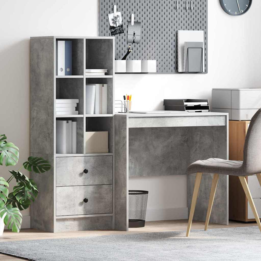 Bureau avec rangement 2 pcs Gris béton Bois d'ingénierie - XIOS