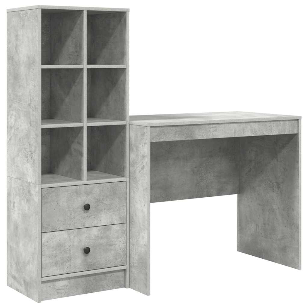 Bureau avec rangement 2 pcs Gris béton Bois d'ingénierie - XIOS
