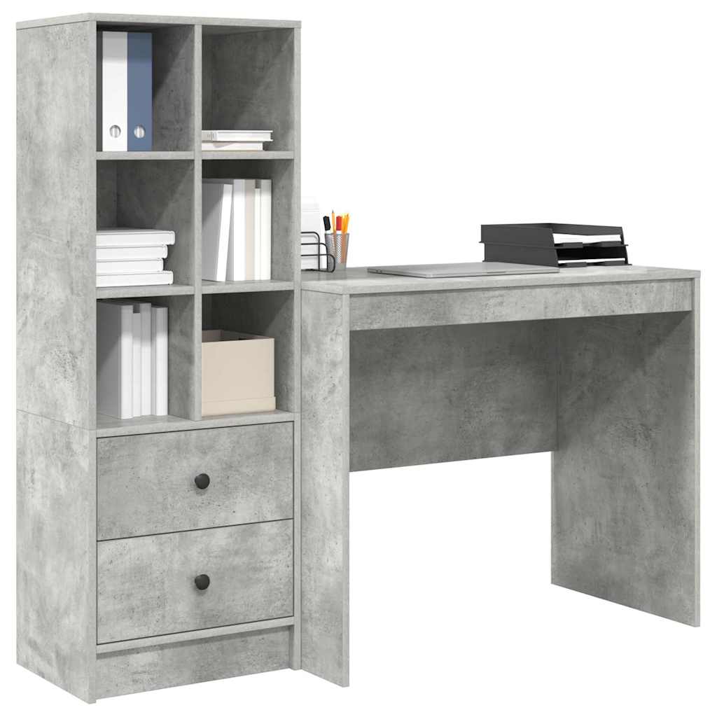 Bureau avec rangement 2 pcs Gris béton Bois d'ingénierie - XIOS