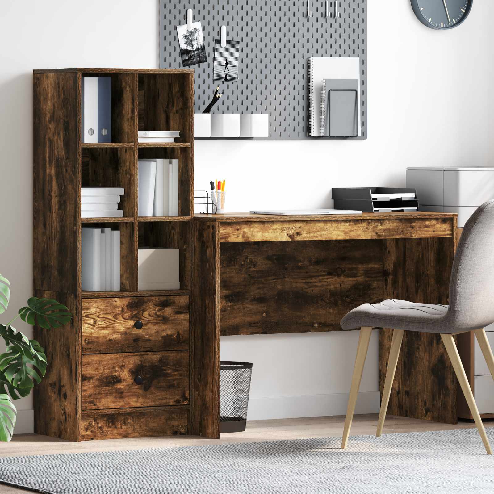Bureau Chêne fumé 145.5 x 50 x 127 cm 2 pc - XIOS