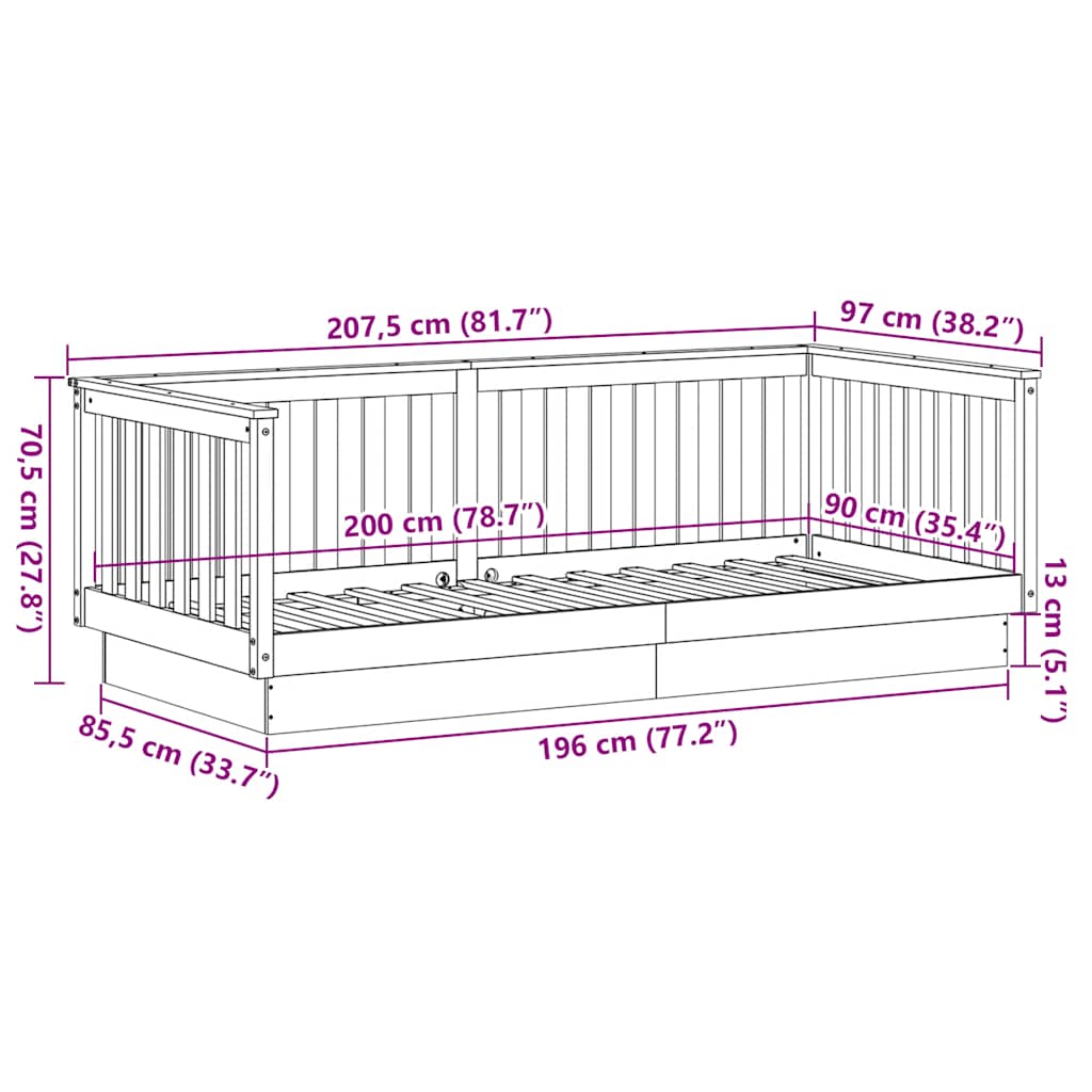 Lit de jour sans matelas 90x200 cm en pin massif - XIOS