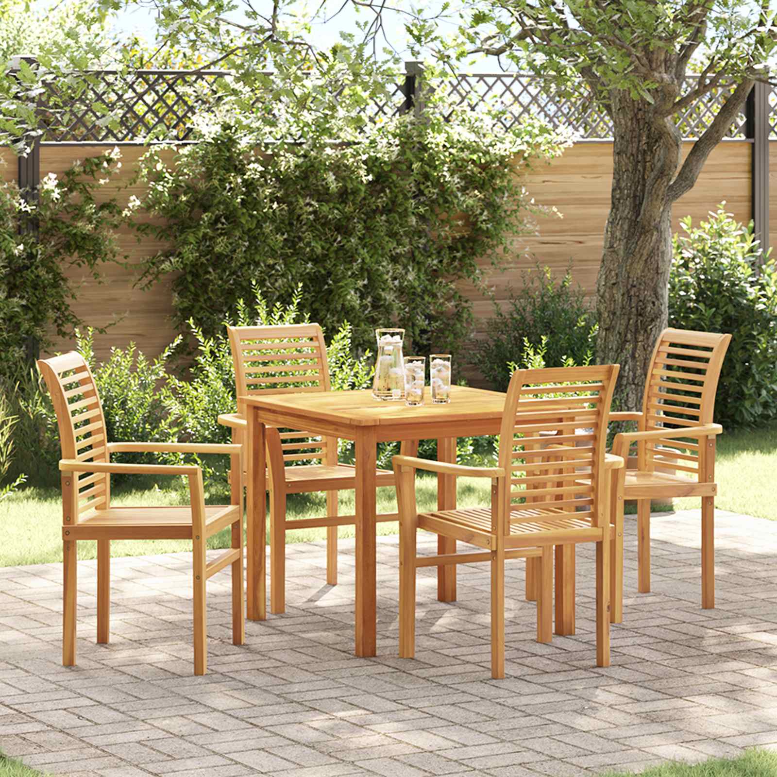 Chaise de salle à manger 4 pc Bois de teck massif Marron