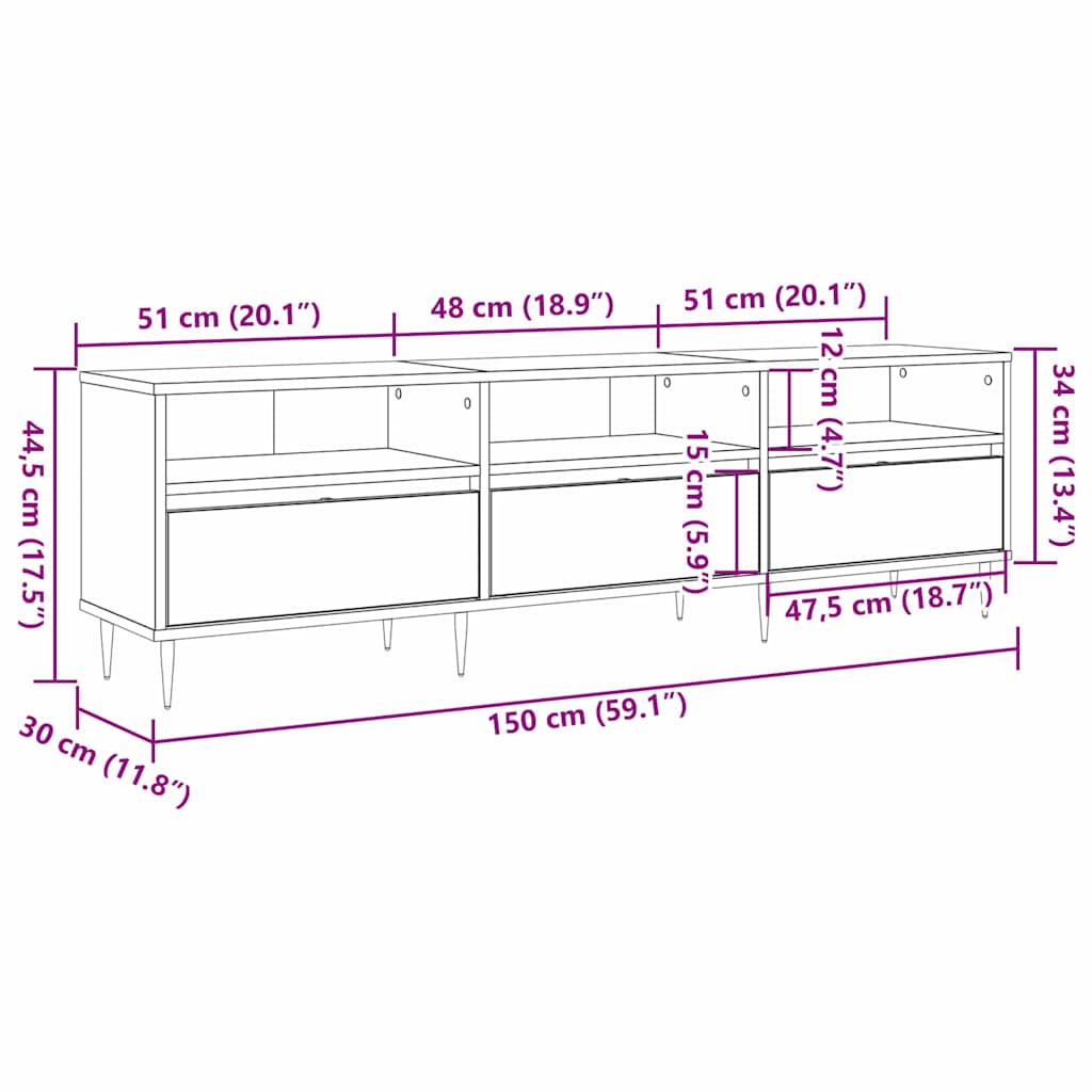 Meuble TV Chêne artisanal 150 x 30 x 45 cm Bois d'ingénierie - XIOS
