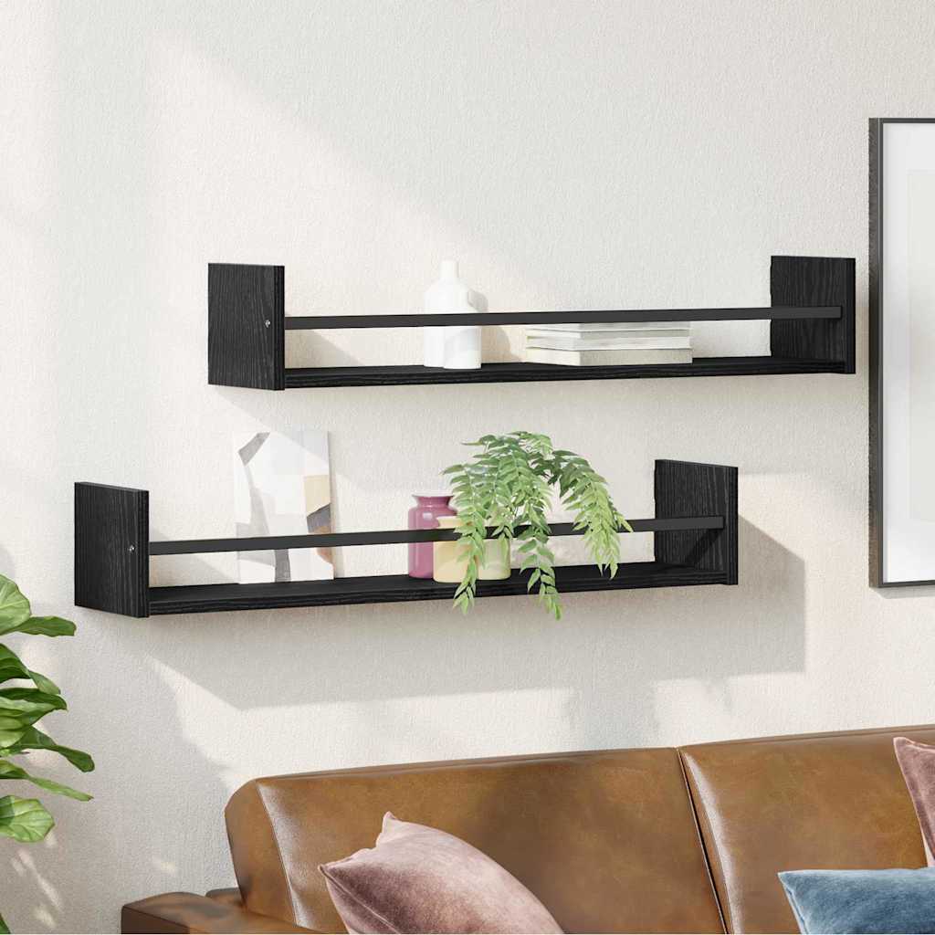 Étagère Murale avec étagère 2 pcs Chêne noir 80 x 16 x 14 cm - XIOS