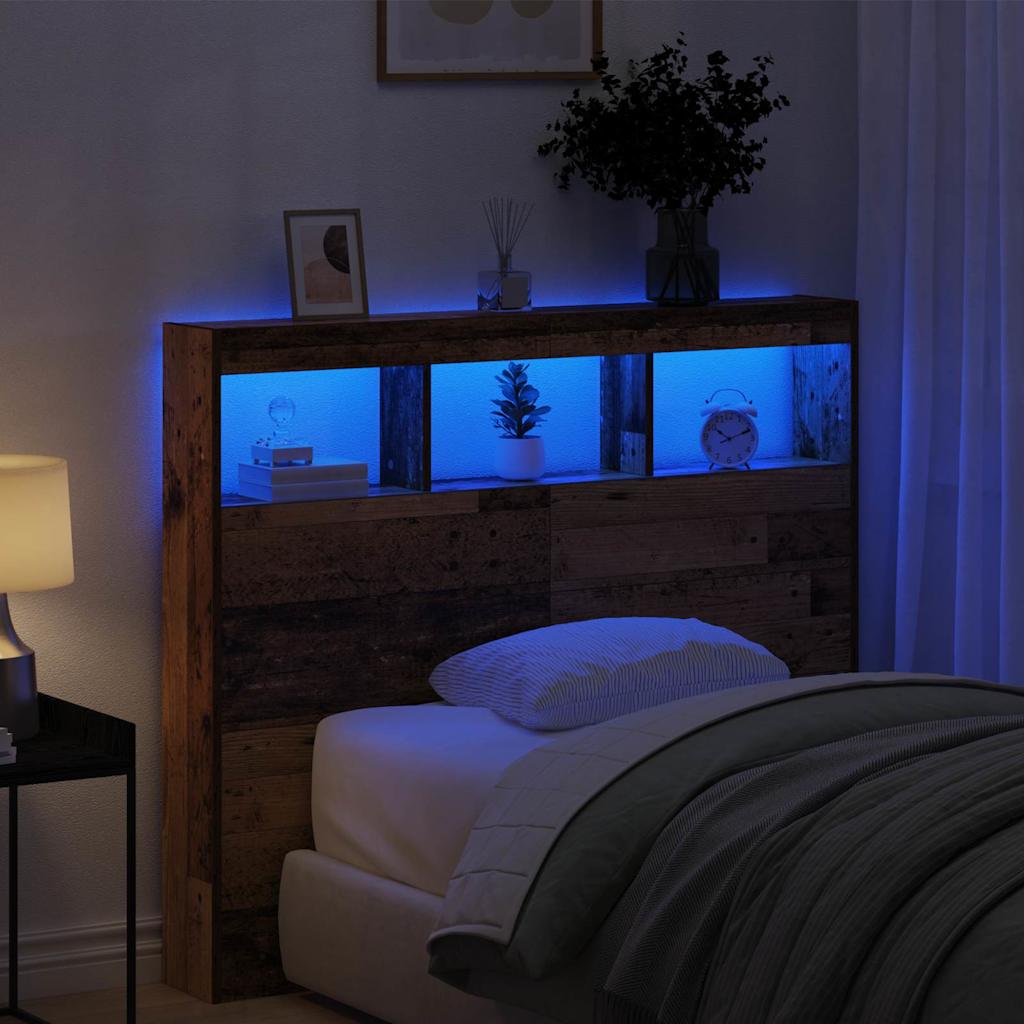 Cabinet de Tête de Lit avec LED Bois ancien 120 x 17 x 102 cm - XIOS