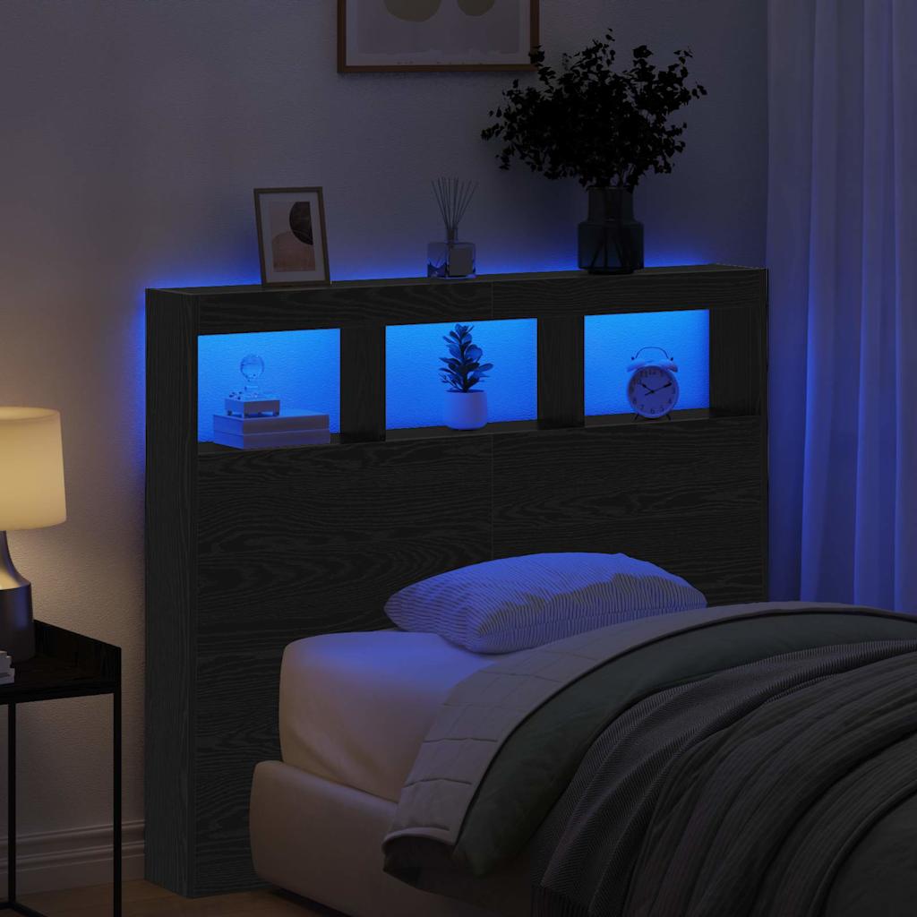 Cabinet de Tête de Lit avec LED Chêne noir 122 x 17 x 102 cm - XIOS