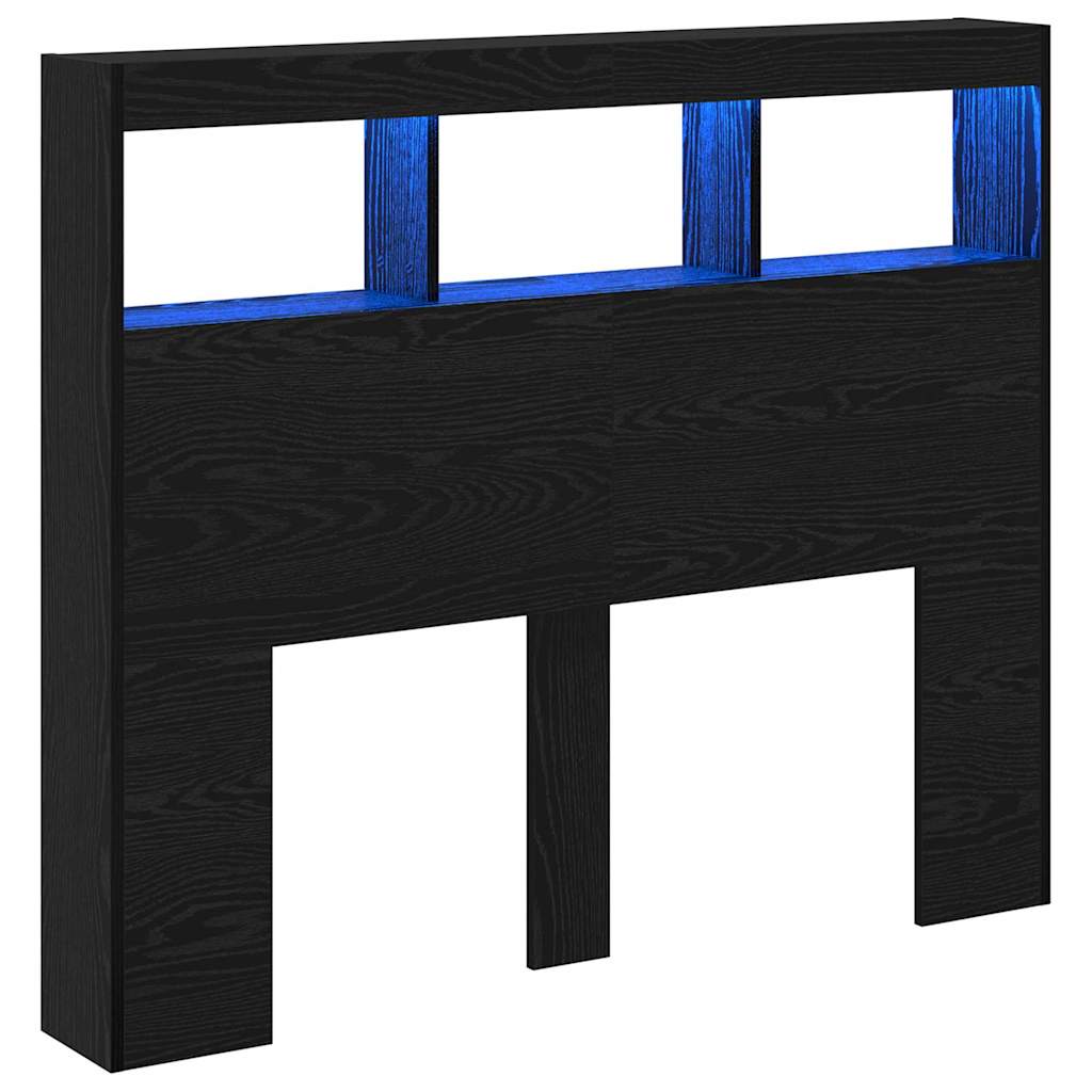 Cabinet de Tête de Lit avec LED Chêne noir 122 x 17 x 102 cm - XIOS