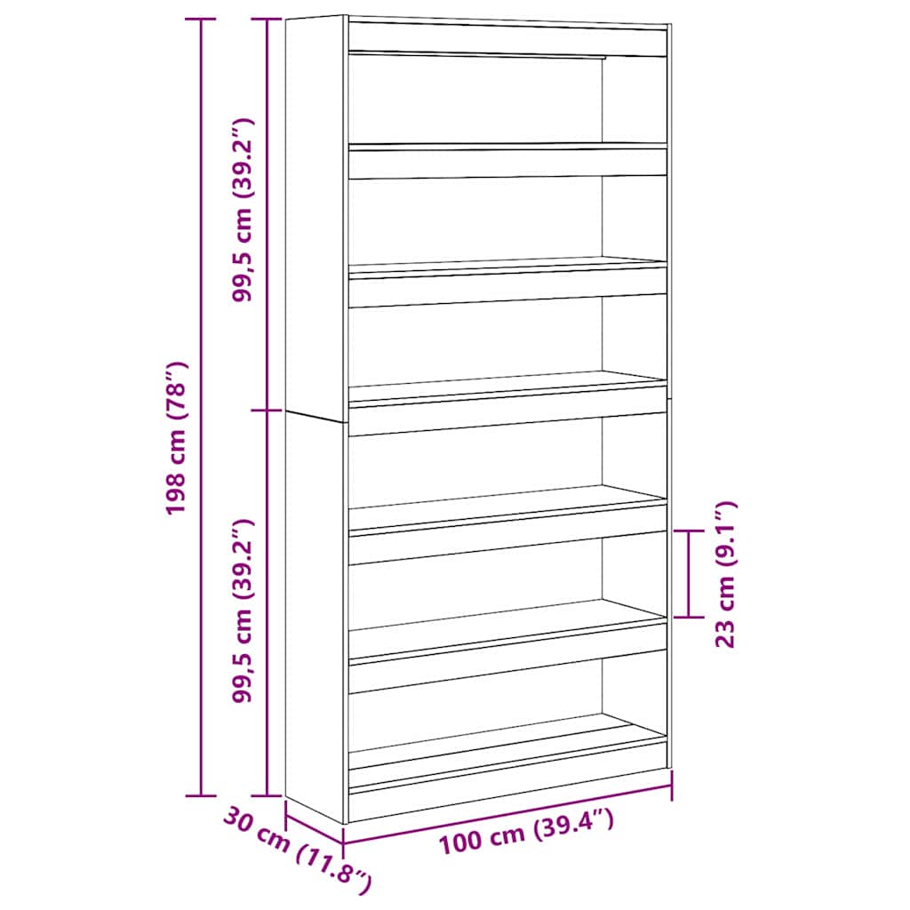 Bibliothèque Sonoma gris 100 x 30 x 198 cm Bois d'ingénierie - XIOS