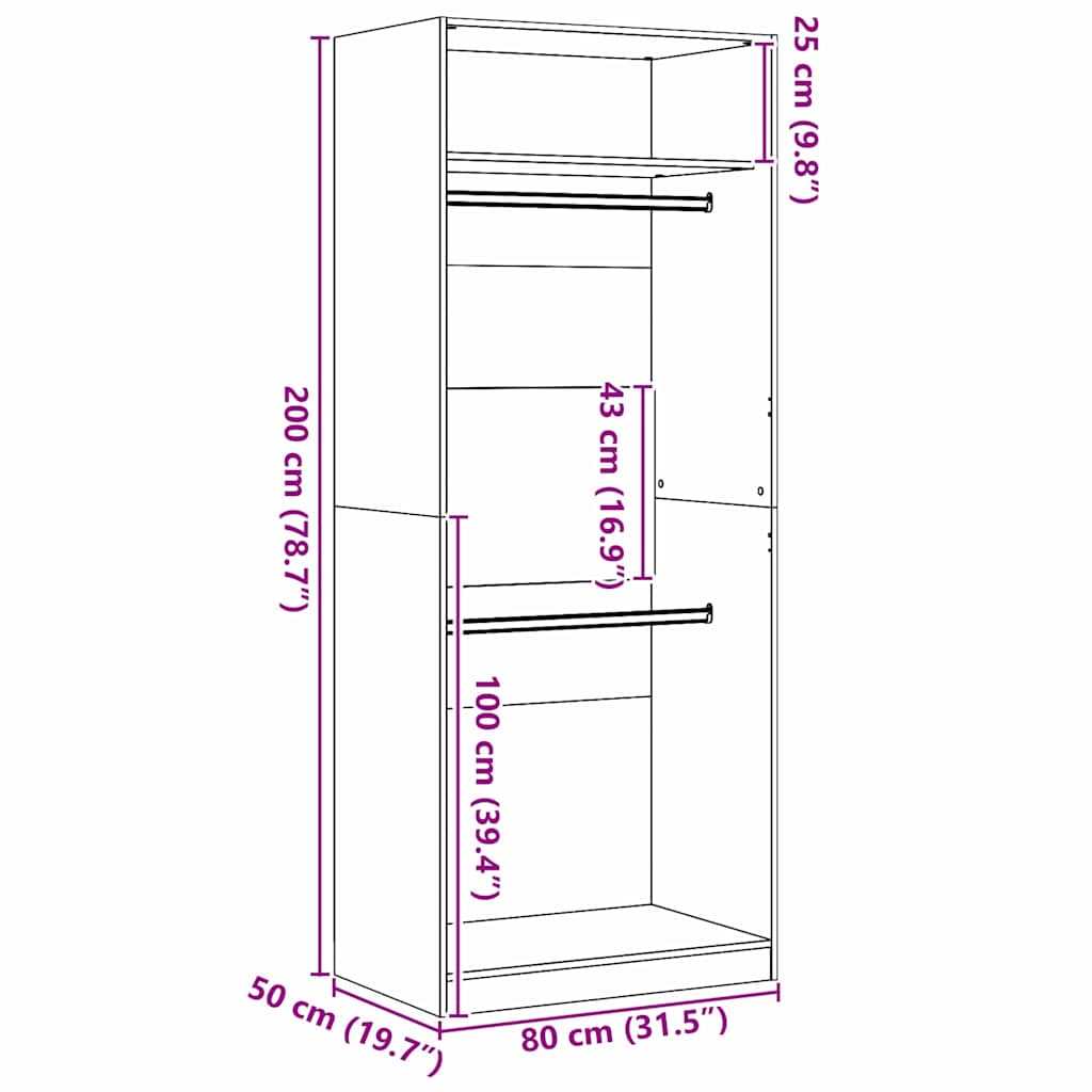 Armoire Chêne noir 80 x 50 x 200 cm Bois d'ingénierie - XIOS