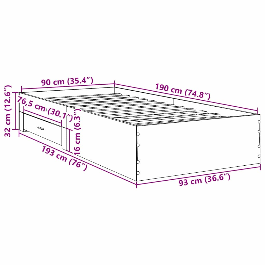 Cadre de lit Marron 90 x 190 cm Bois d'ingénierie - XIOS