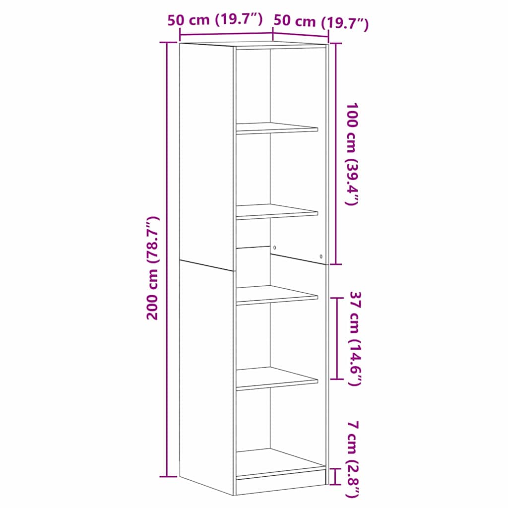 Armoire Chêne noir 50 x 50 x 200 cm Bois d'ingénierie - XIOS