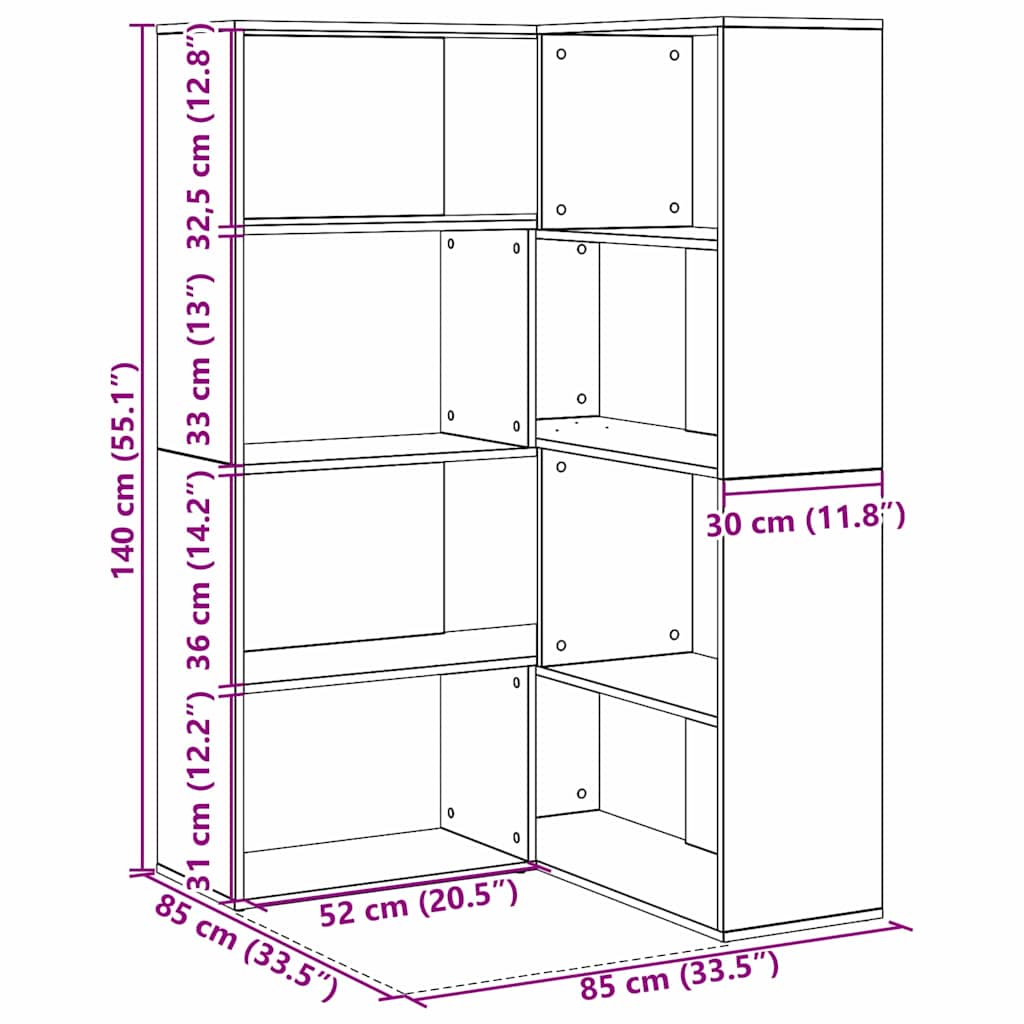 Bibliothèque Chêne noir 140 x 30 x 140 cm Bois d'ingénierie - XIOS
