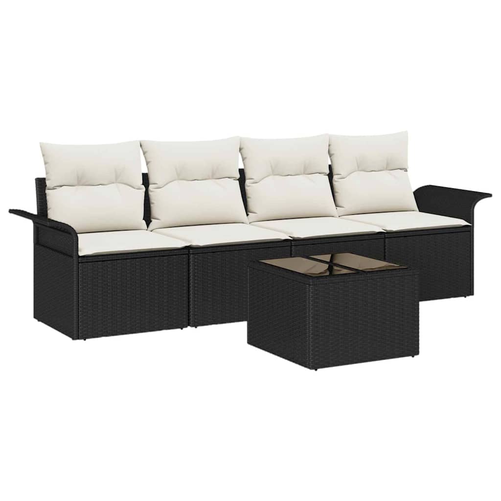 Ensemble de Canapés avec coussin 5 pcs Noir polyrotin