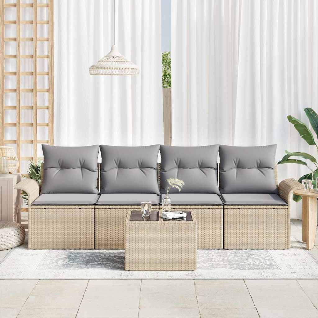 Ensemble de Canapés avec coussin 5 pcs Beige polyrotin