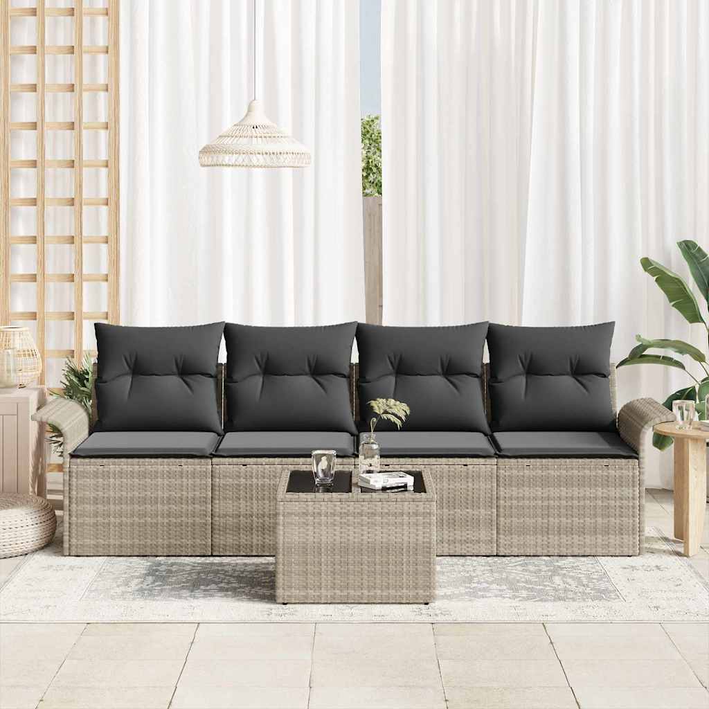 Ensemble de Canapés avec coussin 5 pcs Gris clair polyrotin