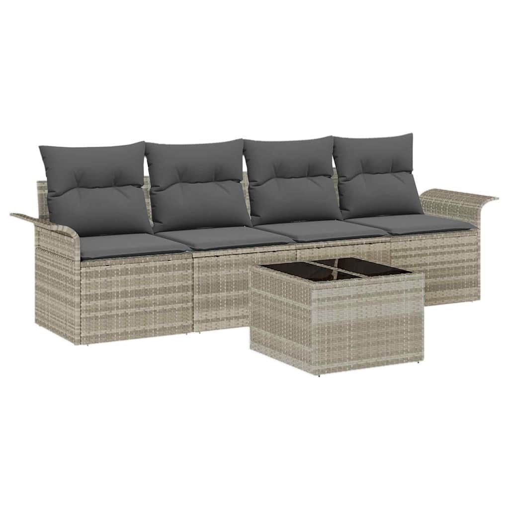 Ensemble de Canapés avec coussin 5 pcs Gris clair polyrotin